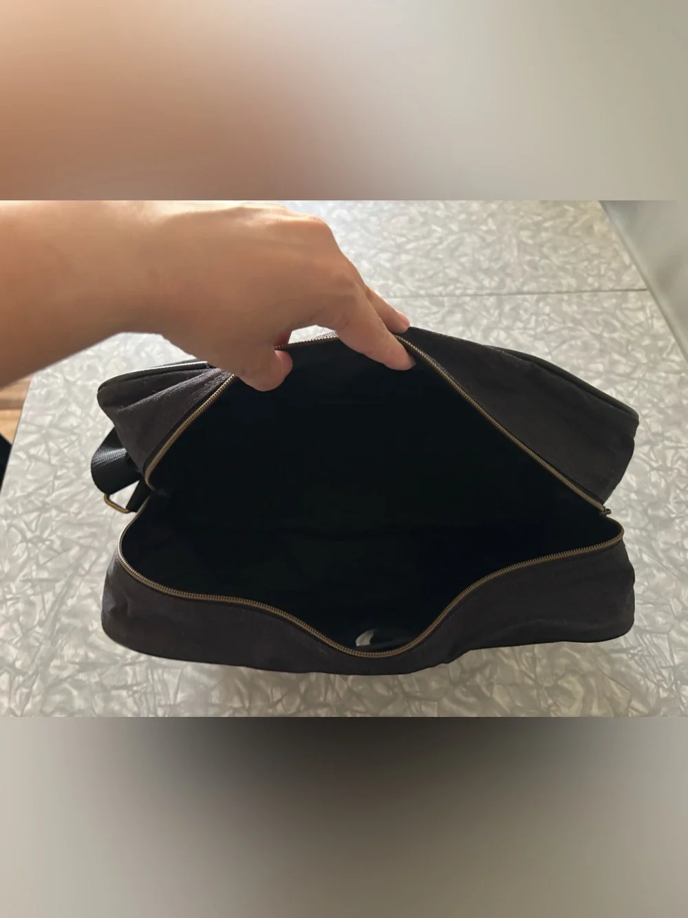 The Original Lewis & Hyde Dark Gray Carry on Bag w/ shoulder strap.